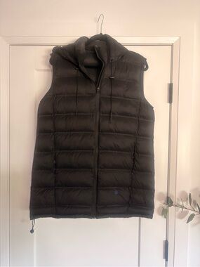 Women's Black Quilted Hooded Puffer Vest Long